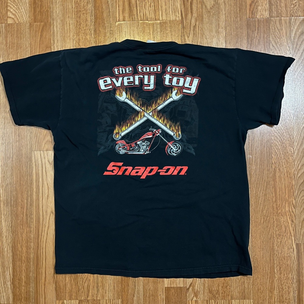 Snap-on Tools T-Shirt Mens XL Black Every Toy Motorcycle Chopper Graphic Tee VTG